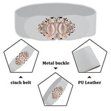 SYGA Women Cinch Belt, PU Leather Stretchy Waist Belt with Pearl Studded Metal Buckle, Retro Style, 25-35 Inch