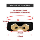 SYGA Women PU Leather Belt Stretchy Waist Belt with Multiple Designs in Metal Buckle, Black - 25-35 Inch