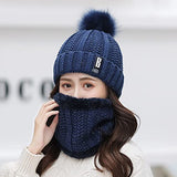 SYGA Winter Beanie Hat and Circle Scarf Set for Women with Faux Fur Bobble Pom Pom and Fleece Lining, Outdoor Sports Hats, Free Size