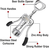 SYGA Wing Corkscrew Zinc Alloy Wine Opener with Non-Slip Silicone Handle Professional Multifunctional 2 in 1 Red Wine Beer Bottle Opener for Home Bars CAF?s Restaurants and More - Black, A30-1
