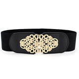 SYGA Women PU Leather Belt Stretchy Waist Belt with Multiple Designs in Metal Buckle, Black - 25-35 Inch
