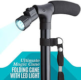 SYGA Folding Walking Stick with LED Light Magic Cane to Get Around Easier in The Dark Walking Canes for Men, Adjustable Collapsible Canse with Rubber Feet for Men and Women