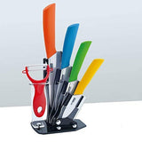 SYGA 6 Piece Ceramic Kitchen Knife Set and Vegetable Peeler Set with Adjustable Holder Stand_Multi