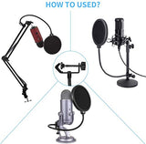 SYGA Microphone Pop Filter, for Blue Yeti, Blue Snowball - Flexible Gooseneck Microphone Mount and Double Layer Sound Shield Guard Windscreen