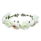 SYGA Women Rose Floral Crown Hair Wreath Leave Flower Headband Tiara with Adjustable Ribbon_Cream