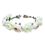 SYGA Women Rose Floral Crown Hair Wreath Leave Flower Headband Tiara with Adjustable Ribbon_Cream