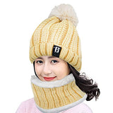SYGA Winter Beanie Hat and Circle Scarf Set for Women with Faux Fur Bobble Pom Pom and Fleece Lining, Outdoor Sports Hats, Free Size