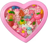 SYGA Kids Girls Cartoon Pretend Play Toy Fancy Finger Rings for Birthday Gifts Comes in Pink Heart Shape box-24pcs
