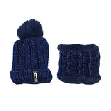 SYGA Winter Beanie Hat and Circle Scarf Set for Women with Faux Fur Bobble Pom Pom and Fleece Lining, Outdoor Sports Hats, Free Size
