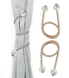 SYGA 2Pcs Curtain Tiebacks 46cm Curtain Clip Rope Holdbacks Classy Decorative Pearl Holder Buckles for Home Hotel Window Draperies Rope Ties Office Living Bedroom Decoration- Pack of 2, Beige