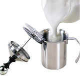 SYGA Milk Frother Jug, Stainless Steel Hand Pump Milk Frother Double Mesh Manual Milk Foam Maker Milk Steamer for Cappuccino Coffee Latte- 400ml