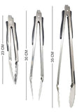SYGA Kitchen Barbecue Serving Tongs, Stainless Steel Food Tongs, Non-Slip Heat Resistant Handle Cooking Tongs for Cooking Grilling, Salad, Turning and BBQ- Set of 3-23cm,30cm and 35cm, Silver & Black