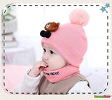 SYGA Baby Winter Hat with Neckwear Knitted with Teddy Pompom for 1-2 Year Old Baby