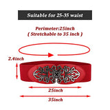 SYGA Women Leather Belt for Dress, PU Leather Stretchy Waist Belt with Abstract Metal Buckle, Retro Style, 25-35 Inch
