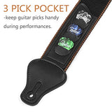 SYGA Guitar Strap with 3 Pick Holders 100% Soft Cotton Strap For Bass Electric & Acoustic Guitars(Black)