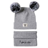 SYGA Baby Knit Hat Scarf Set Toddler Girls Boys Winter Pom Pom Beanie Cap Neck Warmer Grey