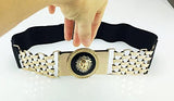 SYGA Women PU Leather Belt Stretchy Waist Belt with Multiple Designs in Metal Buckle, Black - 25-35 Inch