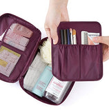 SYGA Travel Cosmetic Bag Plain Multifunction Portable Bag Cosmetic Makeup Pouch Case_WineRed