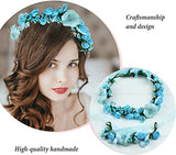 SYGA Flower Tiara and Bracelet Set Flower Headband and Flower Bracelet Bridesmaid Floral Hair Bands Floral Garland For Women Bride Wedding Vine Tiara Bridal Crown Hair Accessory - Blue