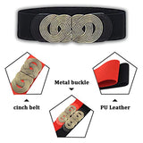 SYGA Women Cinch Belt, PU Leather Stretchy Waist Belt with Woven Metal Buckle, Retro Style - Suitable for Minimum Waist Size 25 Inch, Stretchable up to 31 Inch