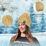 SYGA Winter Beanie Hat for Women Warm Thick Cotton Lining Knit Bobble Pom Pom Skull Cap Fleece Lined Warm Cap Outdoor Sports Hat for Ladies Women Girl Free Size