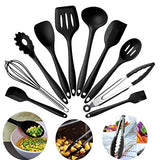 SYGA Silicone Kitchen Utensils Spoon Set, 10 Pieces Silicone Cooking & Baking Tool Sets Non-Toxic Hygienic Safety Heat Resistant_Black