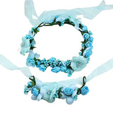 SYGA Flower Tiara and Bracelet Set Flower Headband and Flower Bracelet Bridesmaid Floral Hair Bands Floral Garland For Women Bride Wedding Vine Tiara Bridal Crown Hair Accessory - Blue