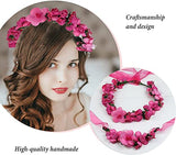 SYGA Flower Tiara and Bracelet Set Flower Headband and Flower Bracelet Bridesmaid Floral Hair Bands Floral Garland For Women Bride Wedding Vine Tiara Bridal Crown Hair Accessory - Dark Pink