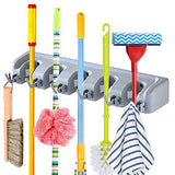 SYGA 5 Positions 6 Hooks Mop and Broom Holder, Broom Organizer Wall Mount Broom Storage and Mop Holder Garage Organizer