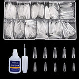 SYGA LongDrop False Nails and Glue Bottle Professional Brush On Nail Tip Glue for Press On Nails Fake Nails Long Lasting Press On Nails for Women and Girls- Transparent, 500 pieces
