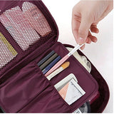 SYGA Travel Cosmetic Bag Plain Multifunction Portable Bag Cosmetic Makeup Pouch Case_WineRed