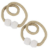 SYGA 2Pcs Magnetic Curtain Tiebacks Clip Rope Holdbacks Classy Decorative Pearl Holder Buckles for Home Hotel Window Draperies Rope Ties Office Living Bedroom Decoration- Simple Golden