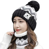 SYGA Women Hat & Scarf, Velvet Neck Scarf Beanie Hat Skiing Hat Hiking Sports for Autumn Winter, 54-58 cm