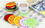 SYGA 5 Pcs Colorful Jelly Color Fruit Shape Coasters Creative Skid Insulation Silicone Gel Cup Mat Pad Hot Drink Holder