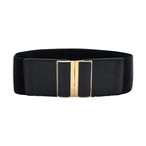 SYGA Women PU Leather Belt Stretchy Waist Belt with Multiple Designs in Metal Buckle, Black - 25-35 Inch