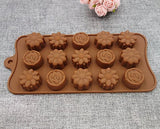 SYGA Silicone Rose & Candy Flowers Shape Chocolate Jelly Candy Mold, Cake Baking Mold, 15-Cavity Bakeware Mould, Brown