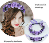 SYGA Flower Tiara and Bracelet Set Flower Headband and Flower Bracelet Bridesmaid Floral Hair Bands Floral Garland For Women Bride Wedding Vine Tiara Bridal Crown Hair Accessory - Purple