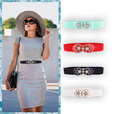 SYGA Women Cinch Belt, PU Leather Stretchy Waist Belt with Dual Flower Metal Buckle, Retro Style, 25-35 Inch