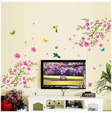 SYGA Peach Blossom Flowers Tree PVC Vinyl Wall Sticker (Multicolor)