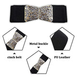SYGA Women PU Leather Belt Stretchy Waist Belt with Multiple Designs in Metal Buckle, Black - 25-35 Inch