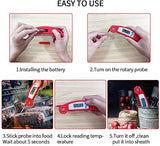SYGA Meat Thermometer, Digital Cooking Thermometer, Food Thermometer with High Accuracy, Instant Read Foldable Probe Thermometer for Kitchen Cooking, BBQ, Milk, Christmas - Red