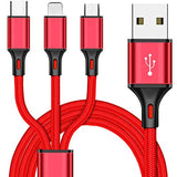 SYGA One to Three Data Cable Weaving 2.8A Fast Charge Three-in-One Mobile Phone Data Cable Three-Head Synchronous Charging Cable (Red)