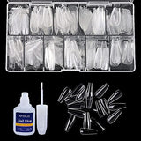 SYGA Tshape False Nails and Glue Bottle Professional Brush On Nail Tip Glue for Press On Nails Fake Nails Long Lasting Press On Nails for Women and Girls- Transparent, 500 pieces