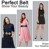 SYGA Women PU Leather Belt Stretchy Waist Belt with Multiple Designs in Metal Buckle, Black - 25-35 Inch