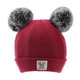 SYGA Baby Knit Hat Scarf Set Toddler Girls Boys Winter Pom Pom Beanie Cap Neck Warmer Maroon