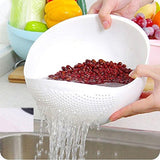 SYGA Rice Washer and Keeper, Deep Bowl with Side Colanders and Handle, Easy for Rice Fruits Vegetable Washing and Holding (White)