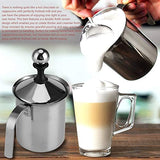 SYGA Milk Frother Jug, Stainless Steel Hand Pump Milk Frother Double Mesh Manual Milk Foam Maker Milk Steamer for Cappuccino Coffee Latte- 400ml