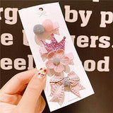SYGA 4Pieces Baby Hair Clip For Girl Alligator Teeth Hair Accessory For All Type of Infant Toddler Baby Hairs Bow Animal Cartoon Rainbow Heart Flower Crown Fruit Patterns- Set of 4, Pink Crown Set