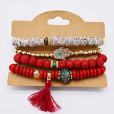 SYGA Bohemia Multilayer Bracelet, Retro Bracelet Set, Elastic Tassel Bracelet, Stackable Bracelet for Boy and Girl, Party, Holiday, Beach Accessories