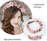 SYGA Flower Tiara and Bracelet Set Flower Headband and Flower Bracelet Bridesmaid Floral Hair Bands Floral Garland For Women Bride Wedding Vine Tiara Bridal Crown Hair Accessory - Peach